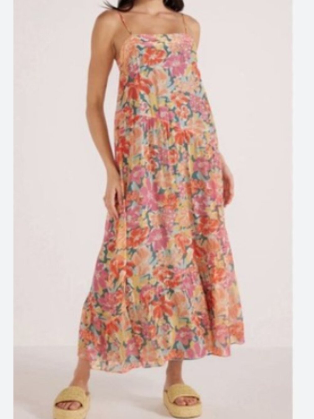 NEW World Market Floral Maxi Dress Size L / XL Sheer Lined Tied Straps Flowy